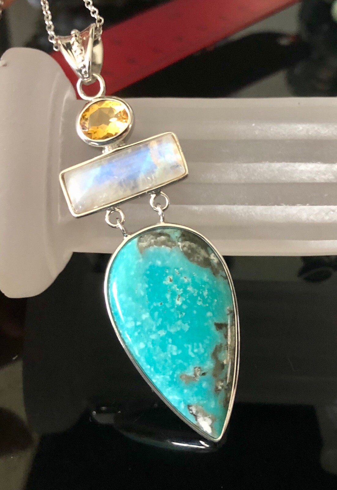 Pangea Mines Turquoise, Rainbow Moonstone and Citrine Pendant Necklace $499.99