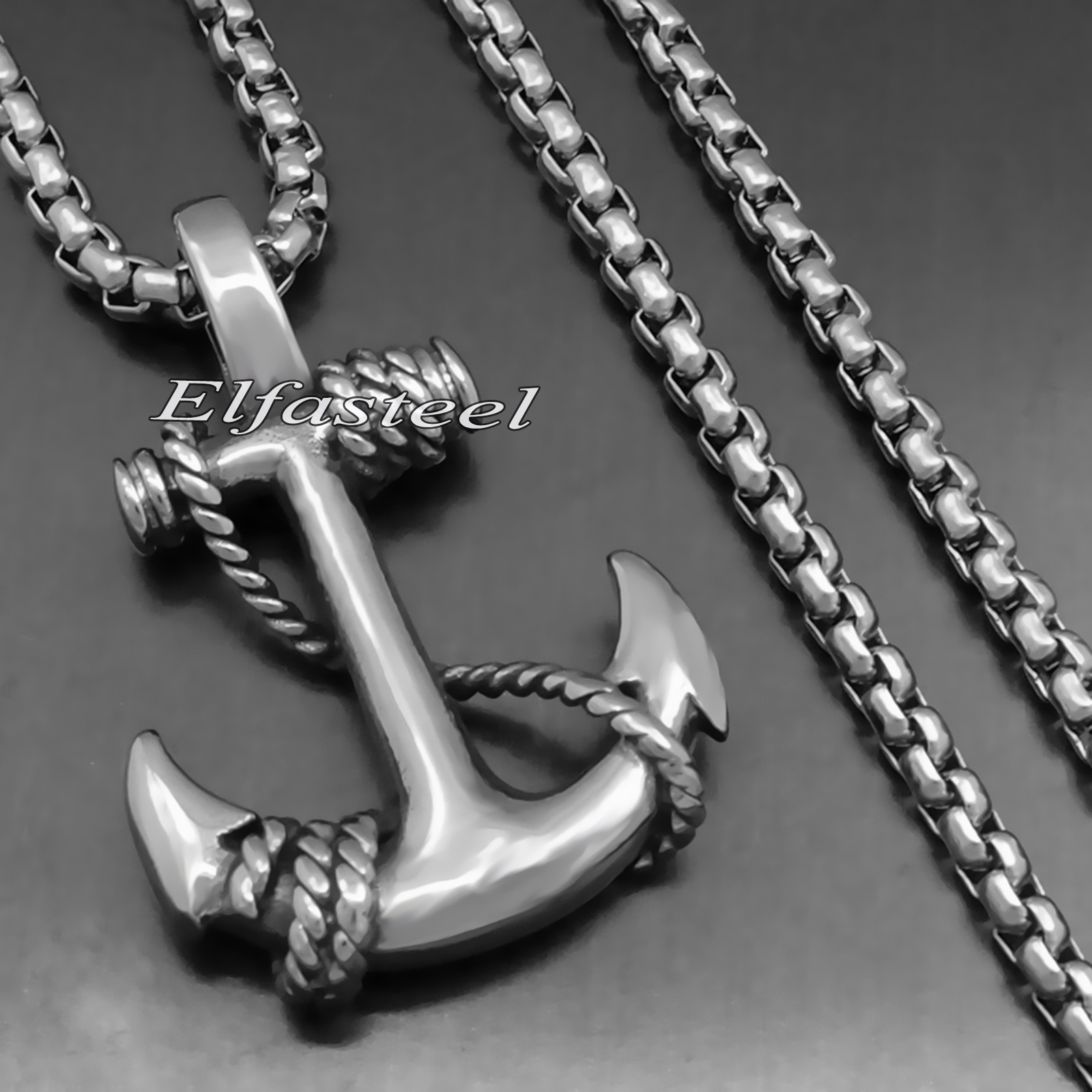 Men’s Boy’s Silver Tone ANCHOR 316L Stainless Steel Charm Pendant Necklace