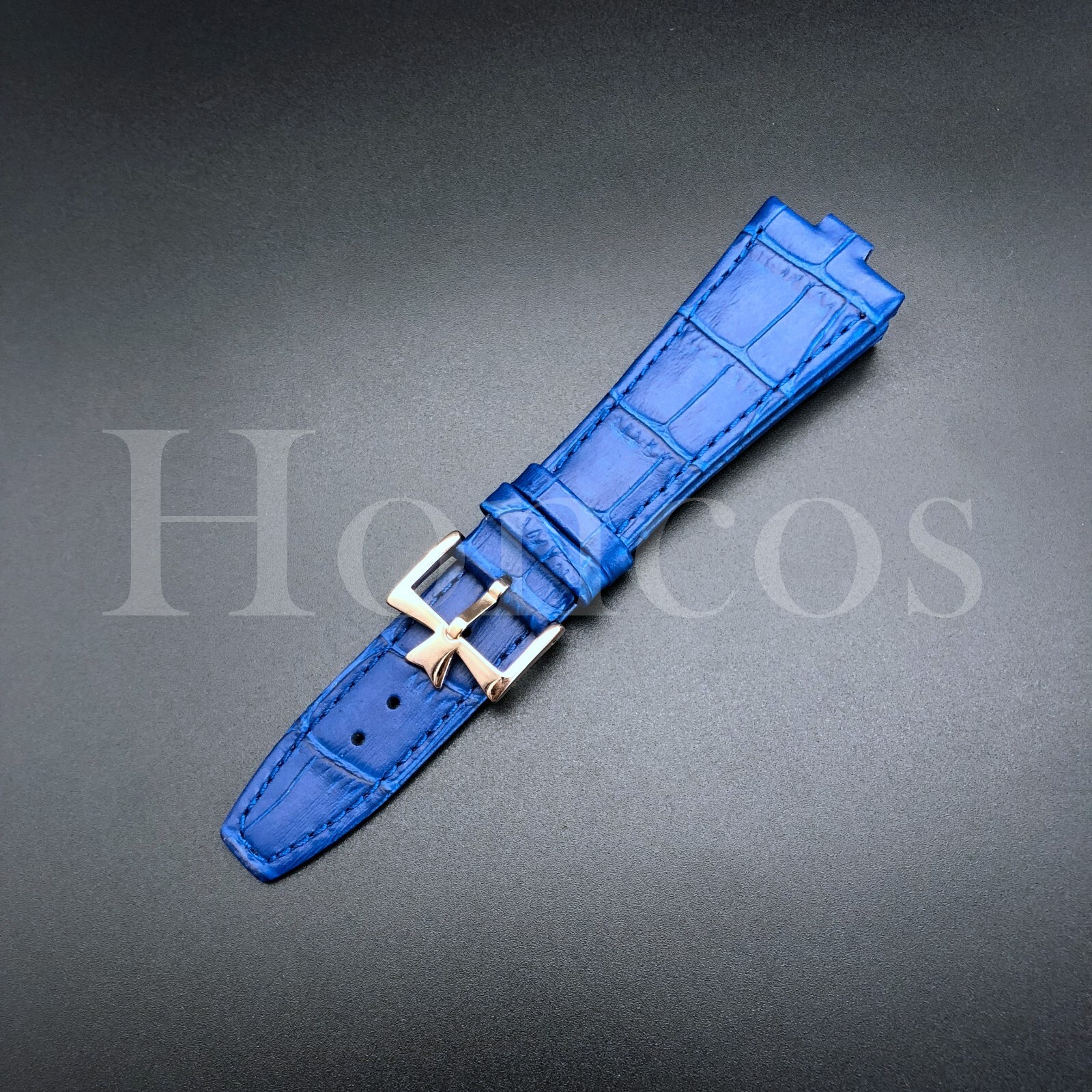 26X18MM L/Blue Genuine Leather Watch Strap Band Fits For VC Overseas Rose Buckle