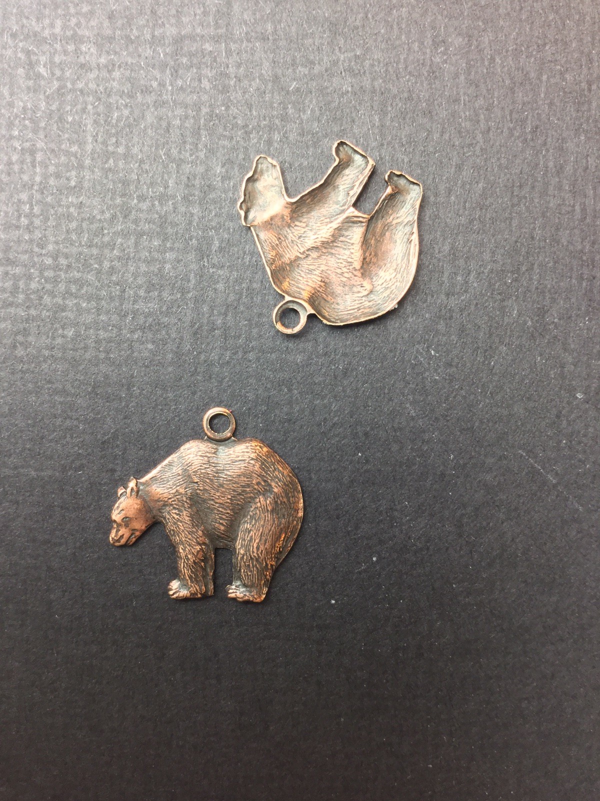 43635- 2 Pc Small Bear Charm Jewelry Finding w/Ring Copper Ox
