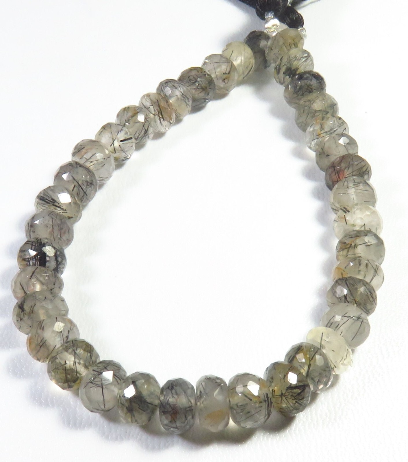 Natural Black Needle Rutile Quartz Rondelle Faceted Gems Beads 8-8.5 mm LC-1221
