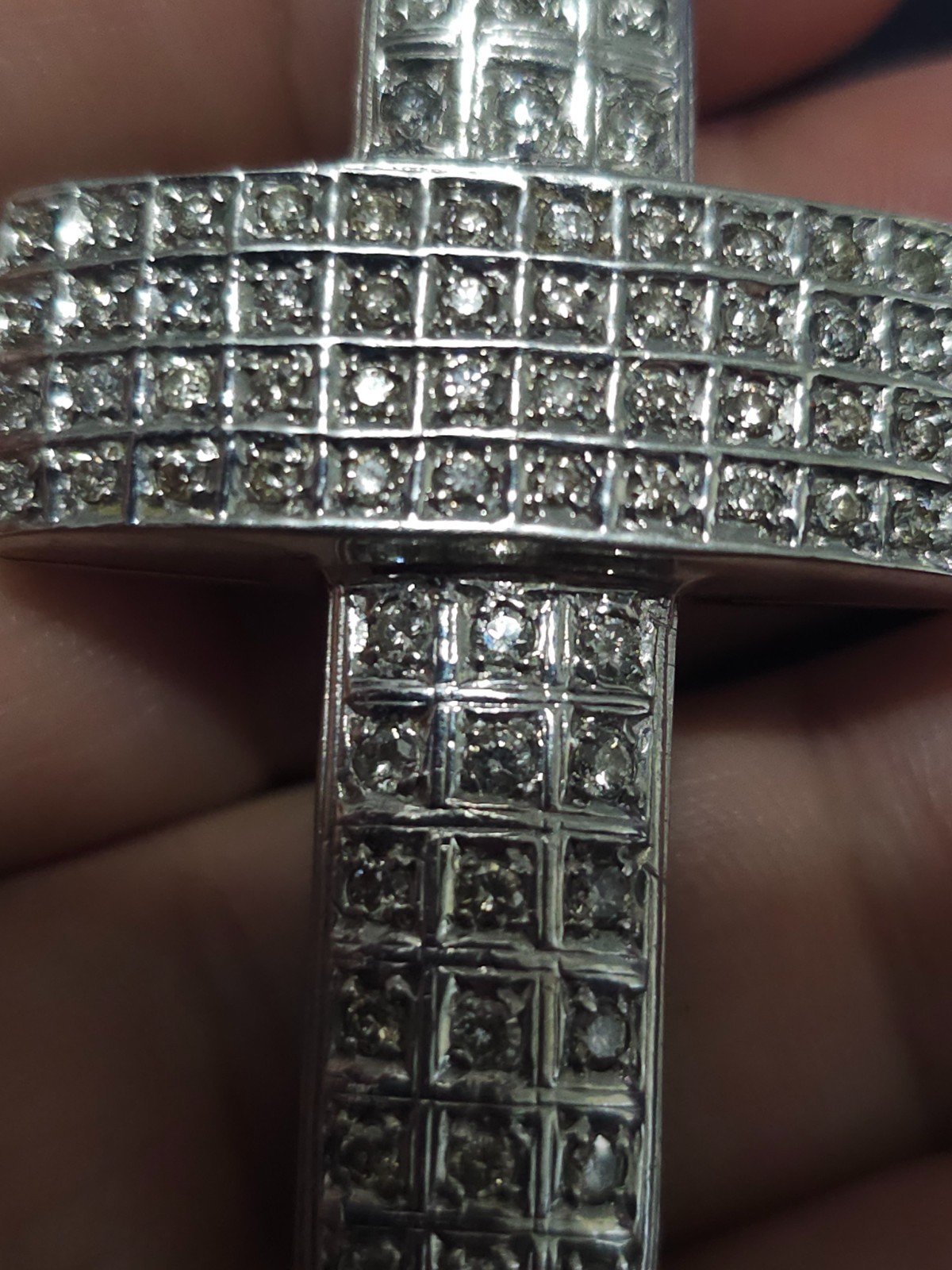 Heavy 23.6g Solid 14K White Gold Cross Pendant 2.4ct Natural Diamonds 49mm