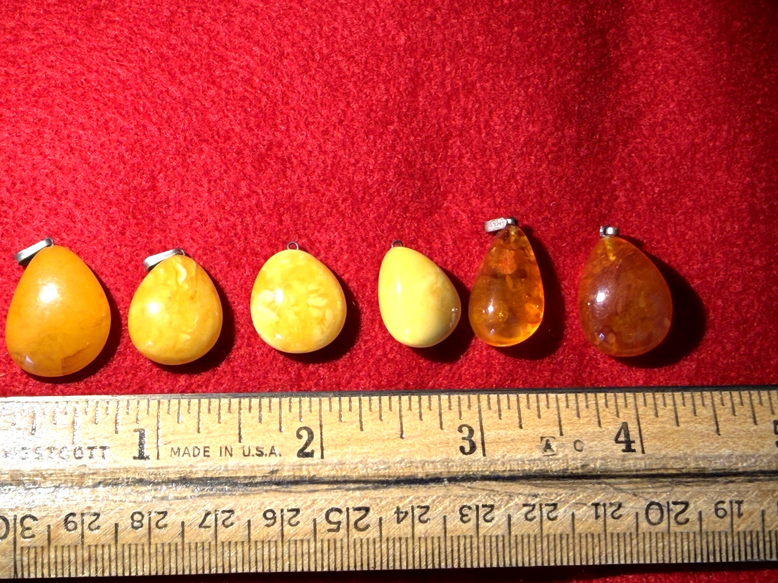 Set of 6 Baltic Vintage Amber pendants from Riga, Latvia