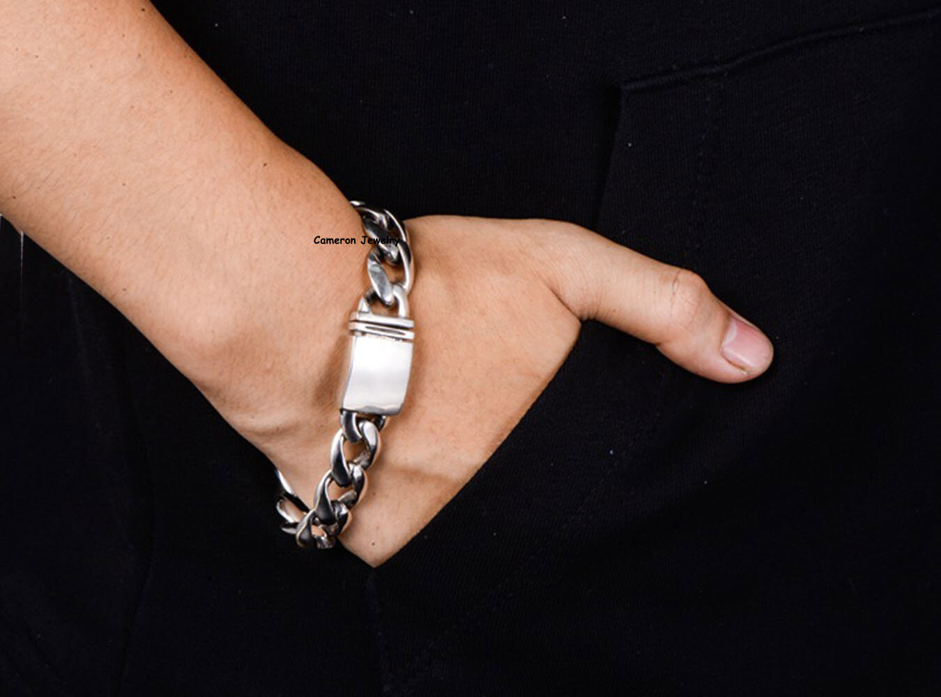 Pure S925 Sterling Silver Cuban Chain 13mm Curb Link Bracelet 72-73g 8.26in