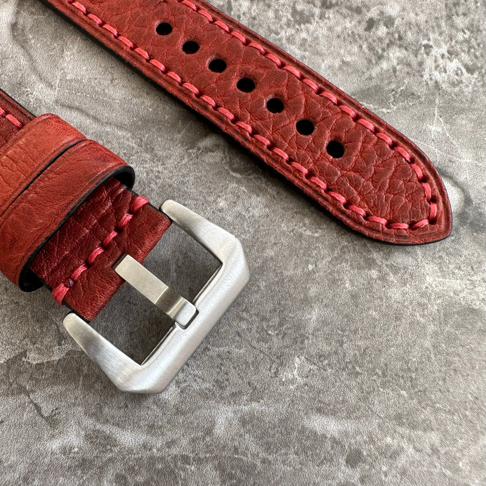 Premium Thick Red Lychee Leather Watch Strap Band For Apple Watch Ultra 1 2 49mm