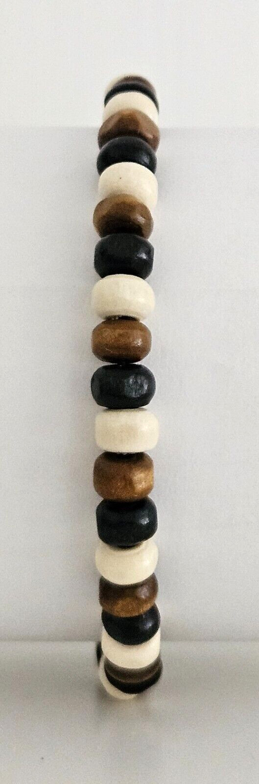 Mens / Womens Wooden Bead Stacker Bracelet – Black White Brown Mix – 5 Sizes