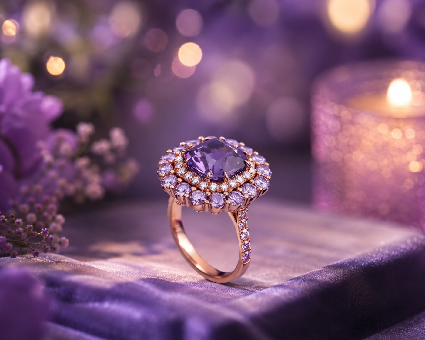4.50Ct Natural Amethyst & Diamond Wedding Gift Ring 14K Rose Gold ( Import Free)