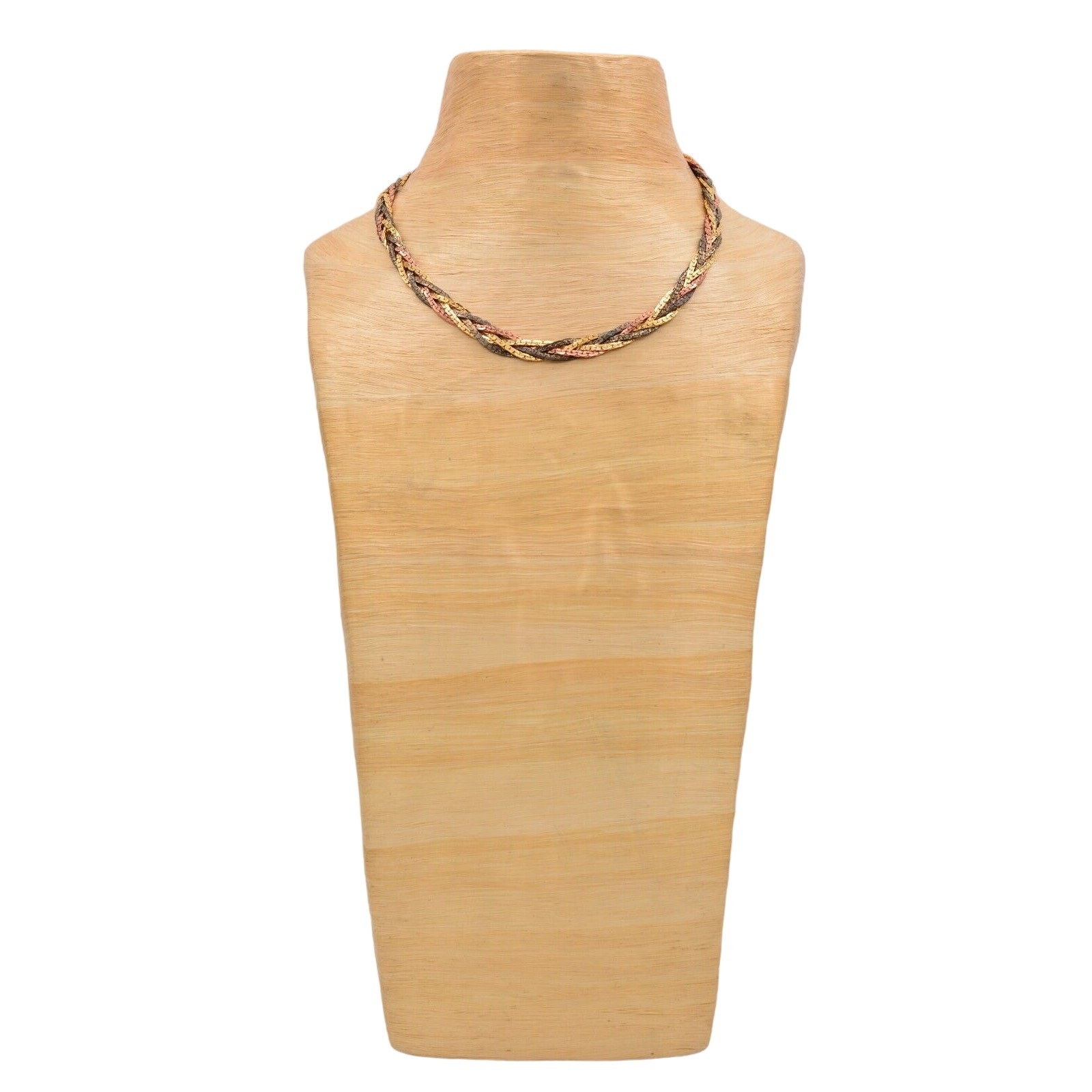 Korea Signed Chain Necklace Braided Multi-Tone Silver Gold Copper Vintage Bin1
