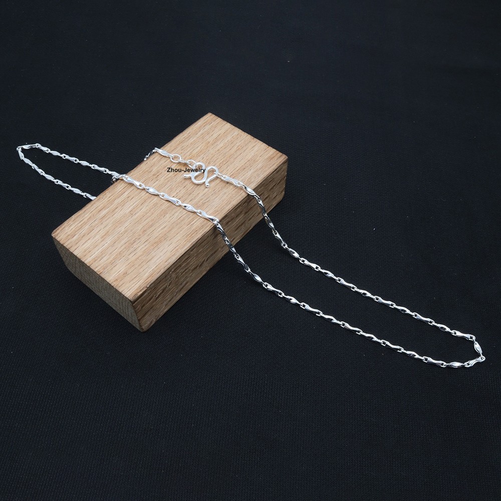 Pure 999 Fine Silver Necklace 2mm Yuanbao Bar Link Chain Women’s 17.7inch L