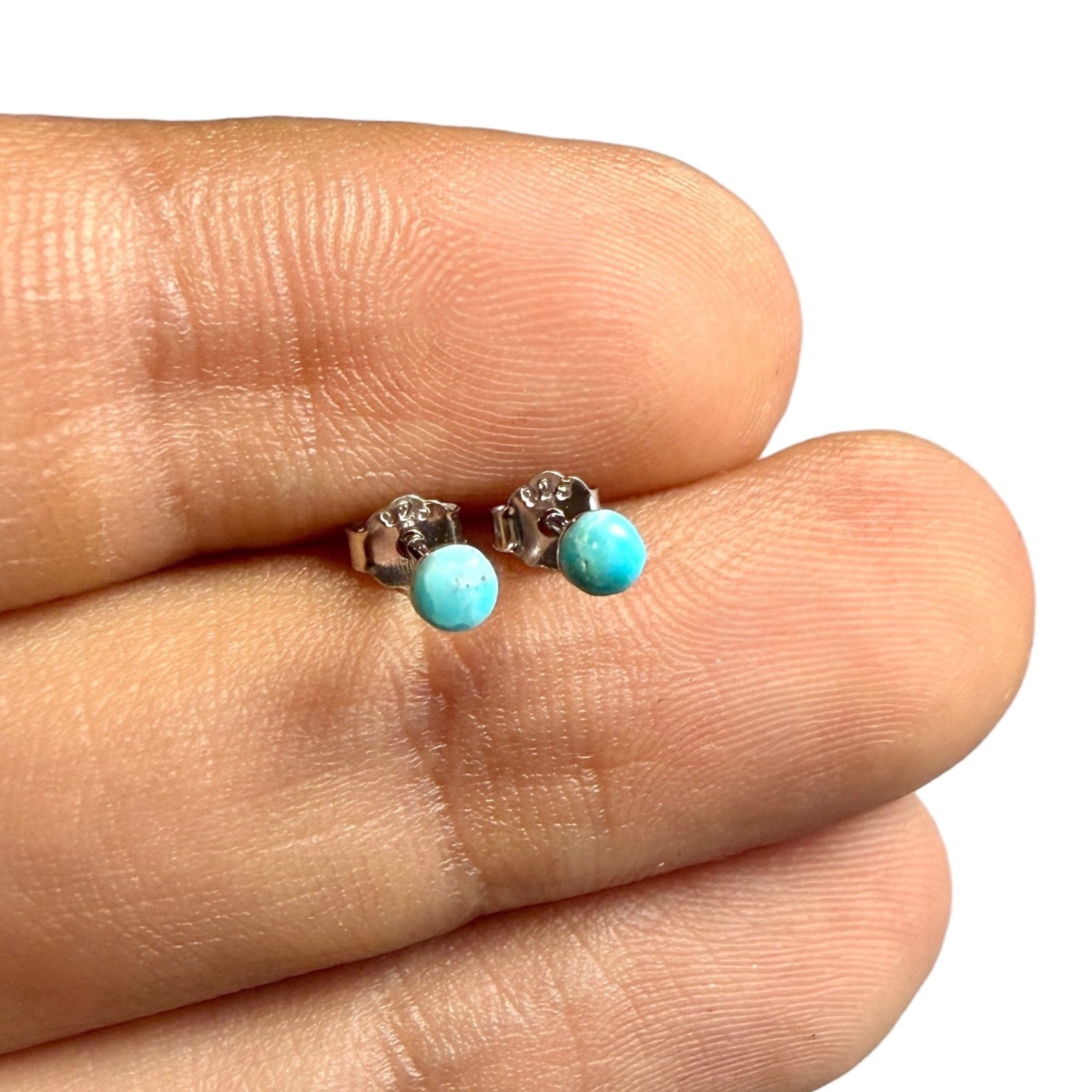 Turquoise Stud Earrings 3mm Genuine Gemstone 925 Sterling Silver Tiny Pair