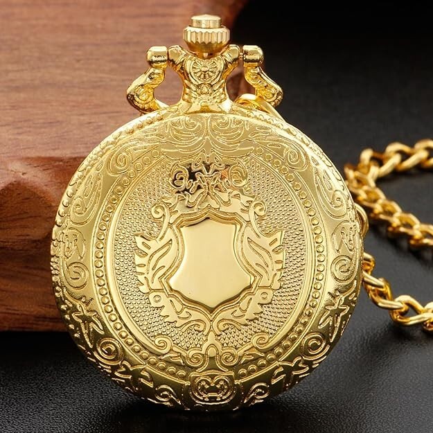 Elegant Gold Shield Pocket Watch – Timeless Style & Precision Men’s Quartz Pocke