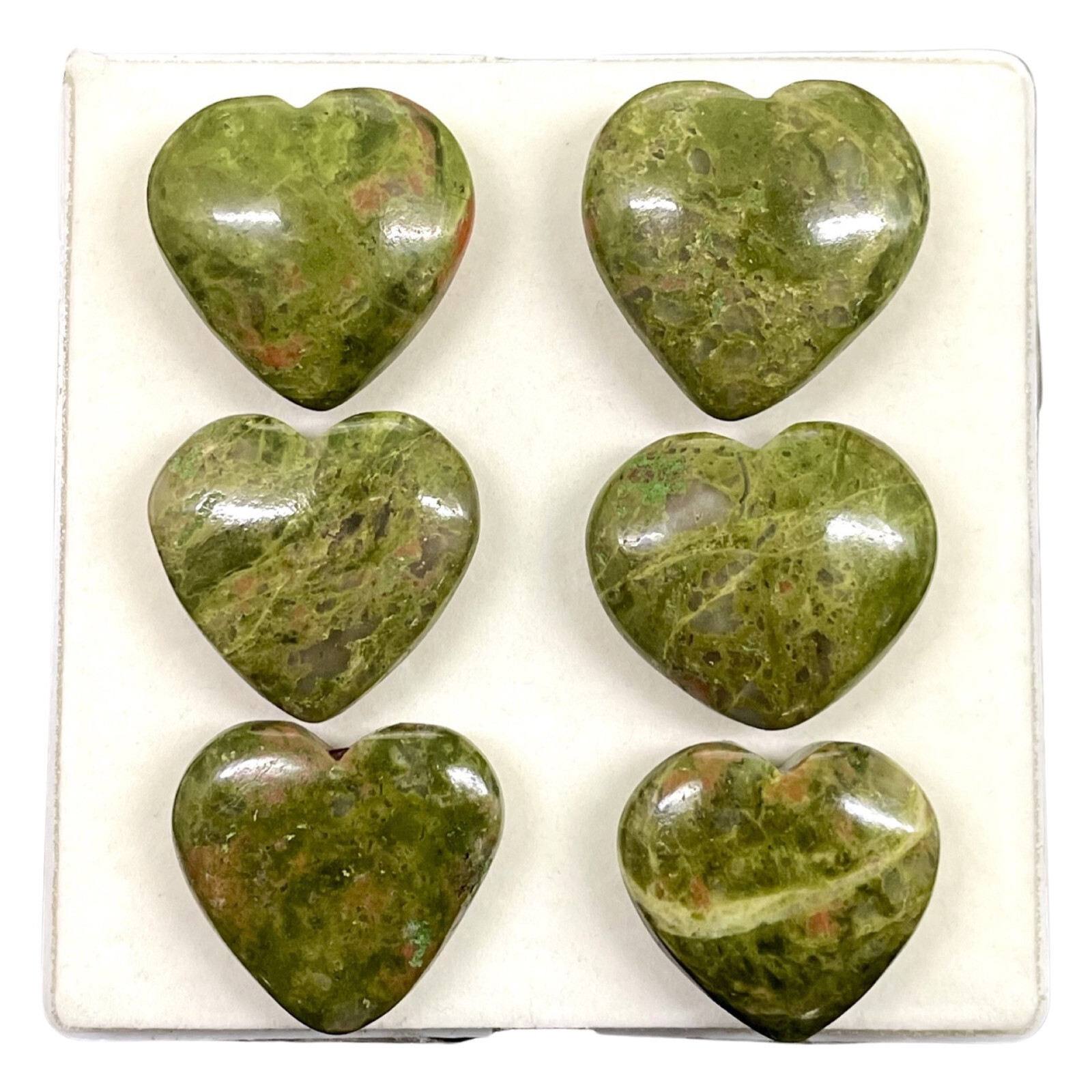 6 Pcs Natural Unakite Jasper 25-29mm Heart Shape Loose Cabochon Gemstones Lot