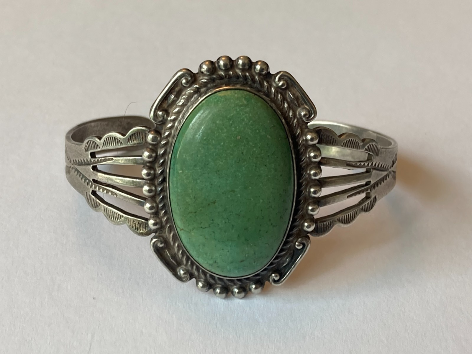 Early 1930’s-1940’s Fred Harvey Era Bracelet with Large Stunning Green Turquoise