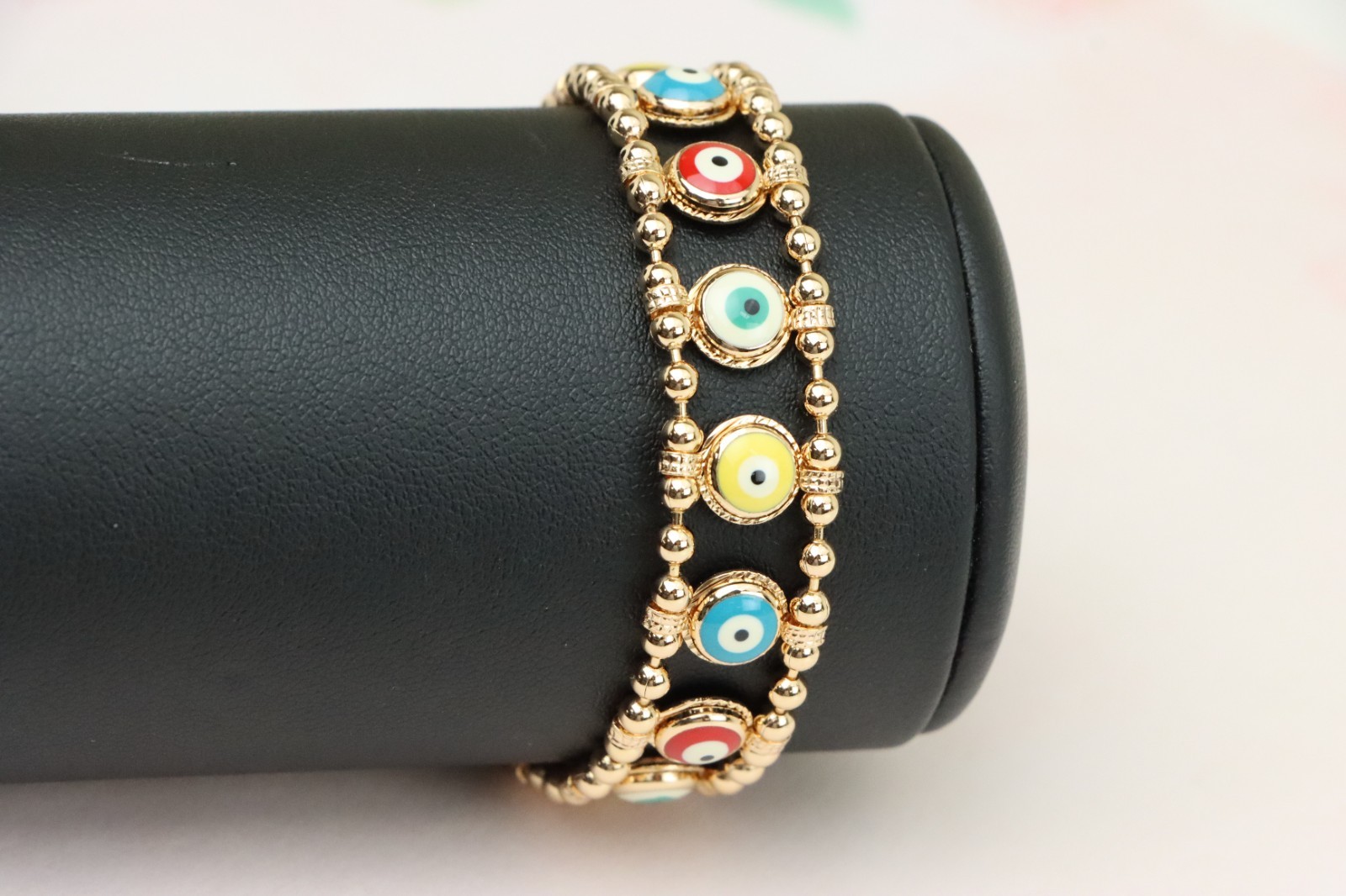 Colorful Evil Eye Beaded Rose Gold Bracelet, XPBL0762