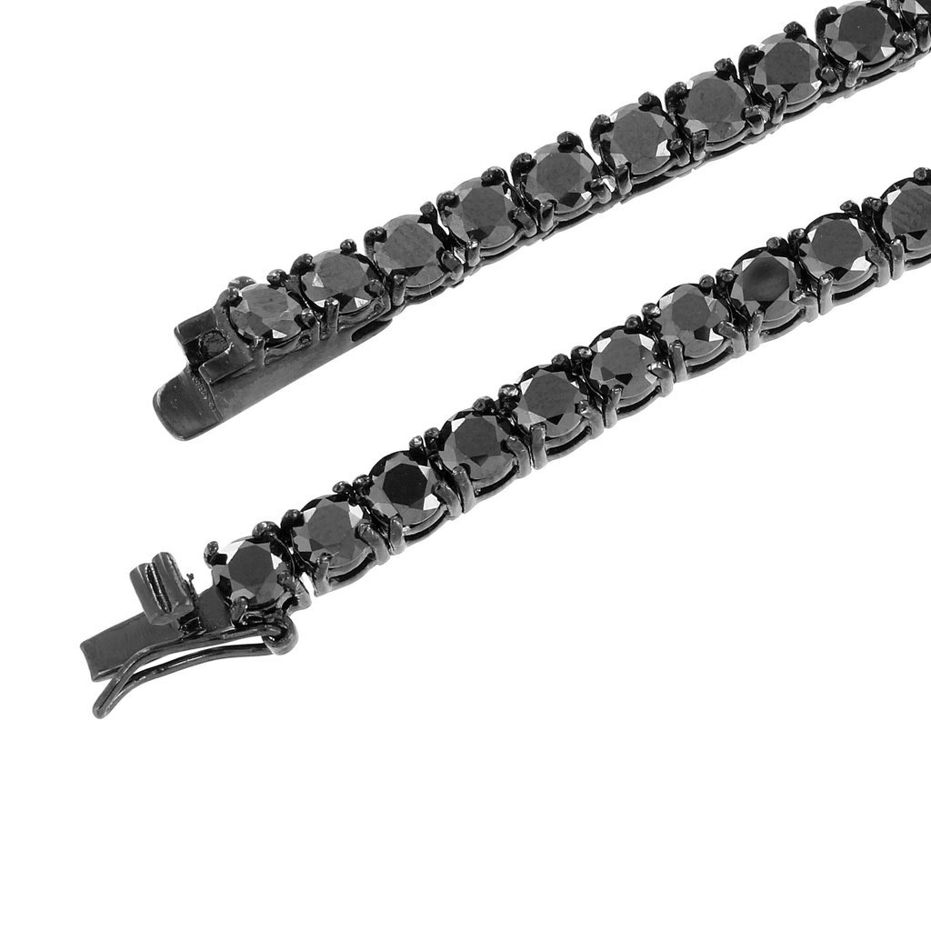 4mm 1 Row Tennis Necklace Black Finish Black Lab Diamonds 22 inches