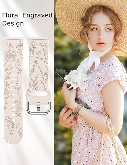 2 Packs Floral Engraved Band Compatible with Fitbit Versa 4/Versa 3/Se