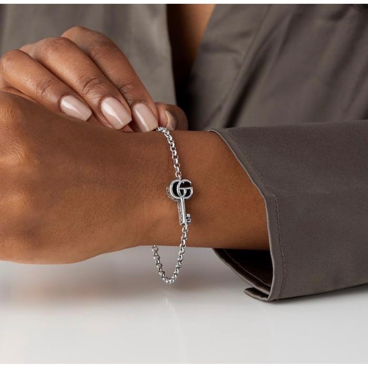 Authentic Gucci Double G Marmont Key Charm Bracelet 925 Silver Made in Italy NEW