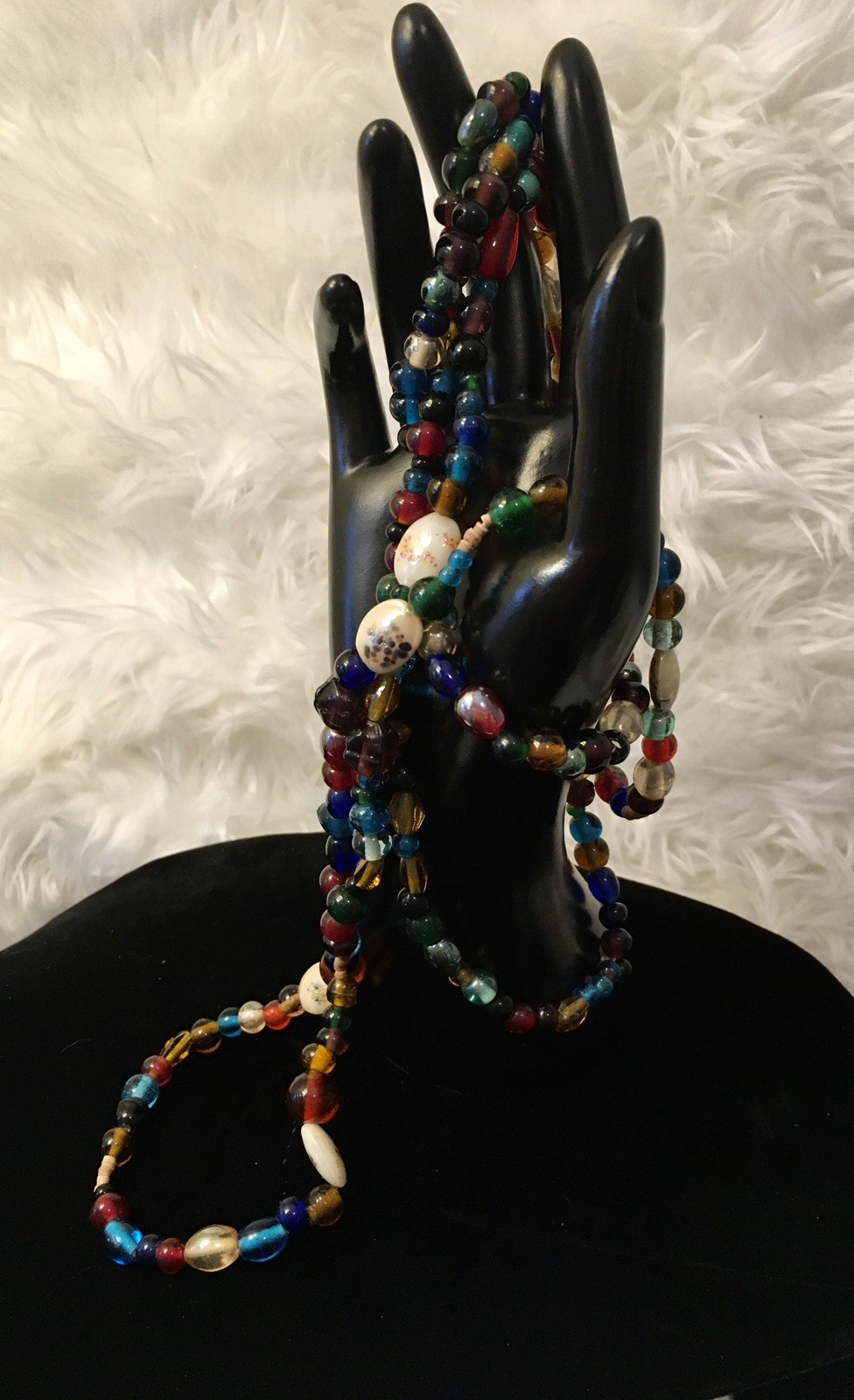 Italian Art Glass Beads In Multi Colors Various Shapes 58” Necklace Vintage