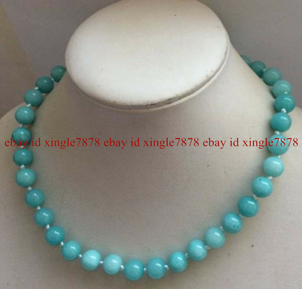 8mm Natural Blue Amazonite Gemstone Round Beads Necklace 20″
