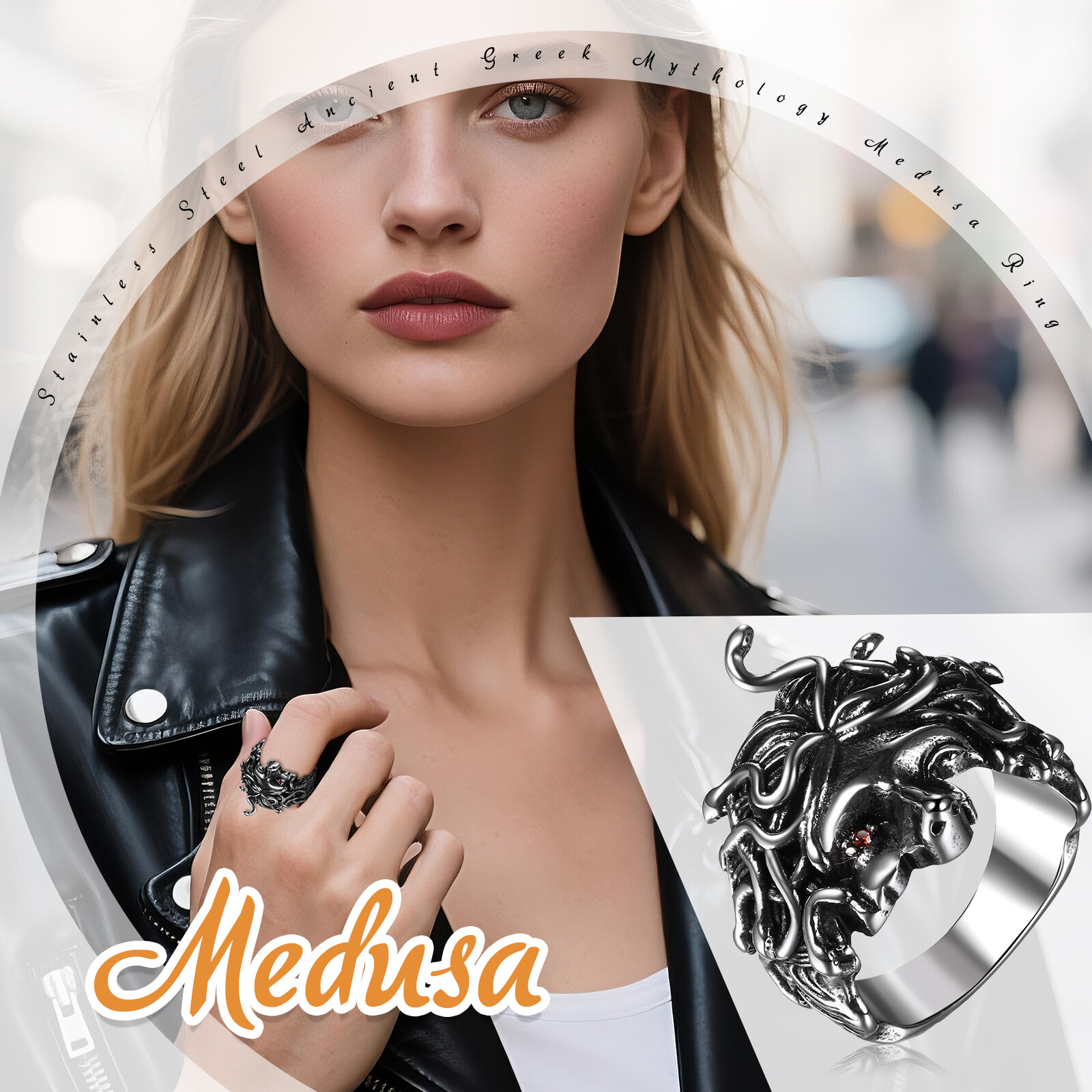 Gothic Vintage Medusa Ring Stainless Steel Greek Mythology Ring for Men Women