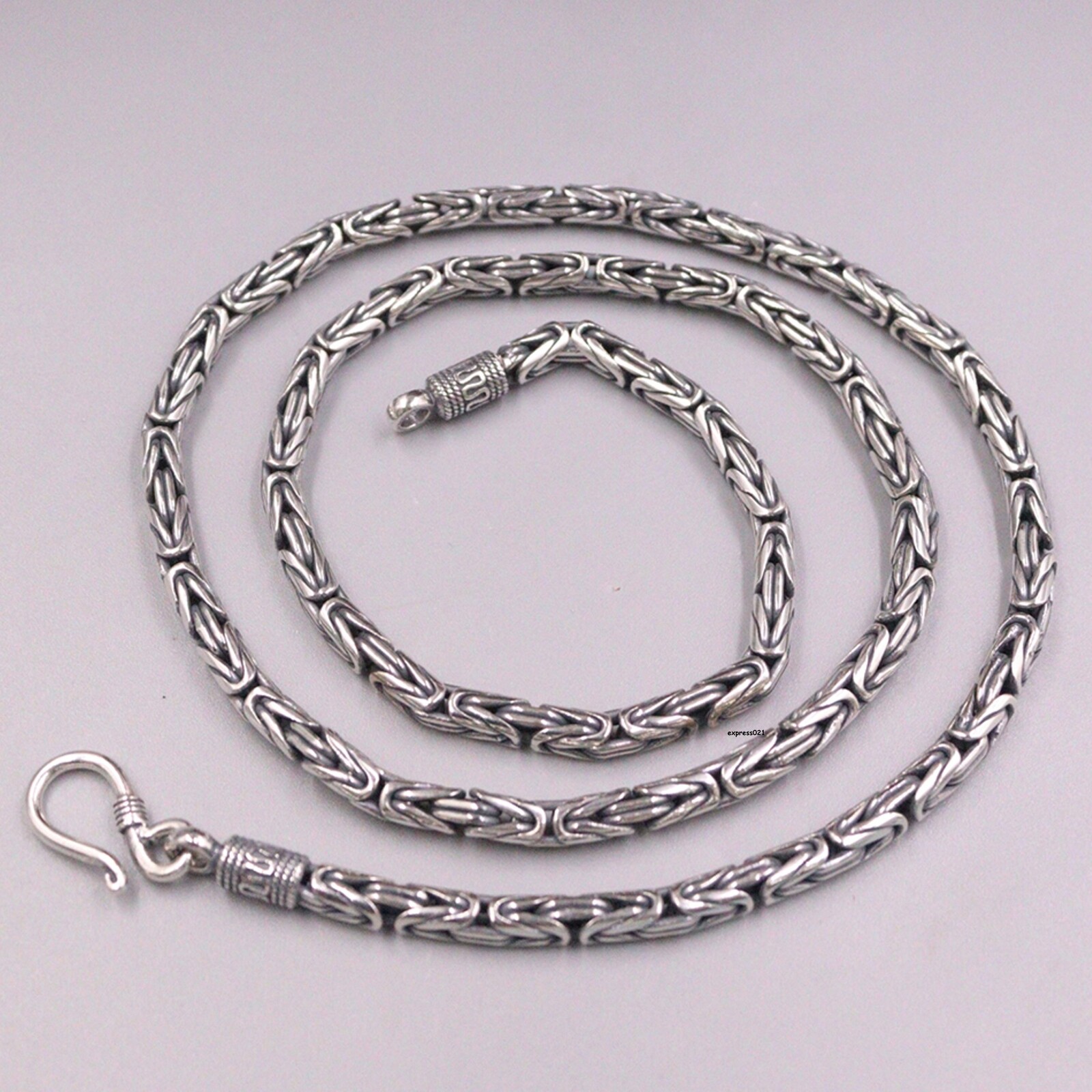 Solid 925 Sterling Silver Chain Men Lucky 4mm Byzantine Necklace 57-58g/23.6inch