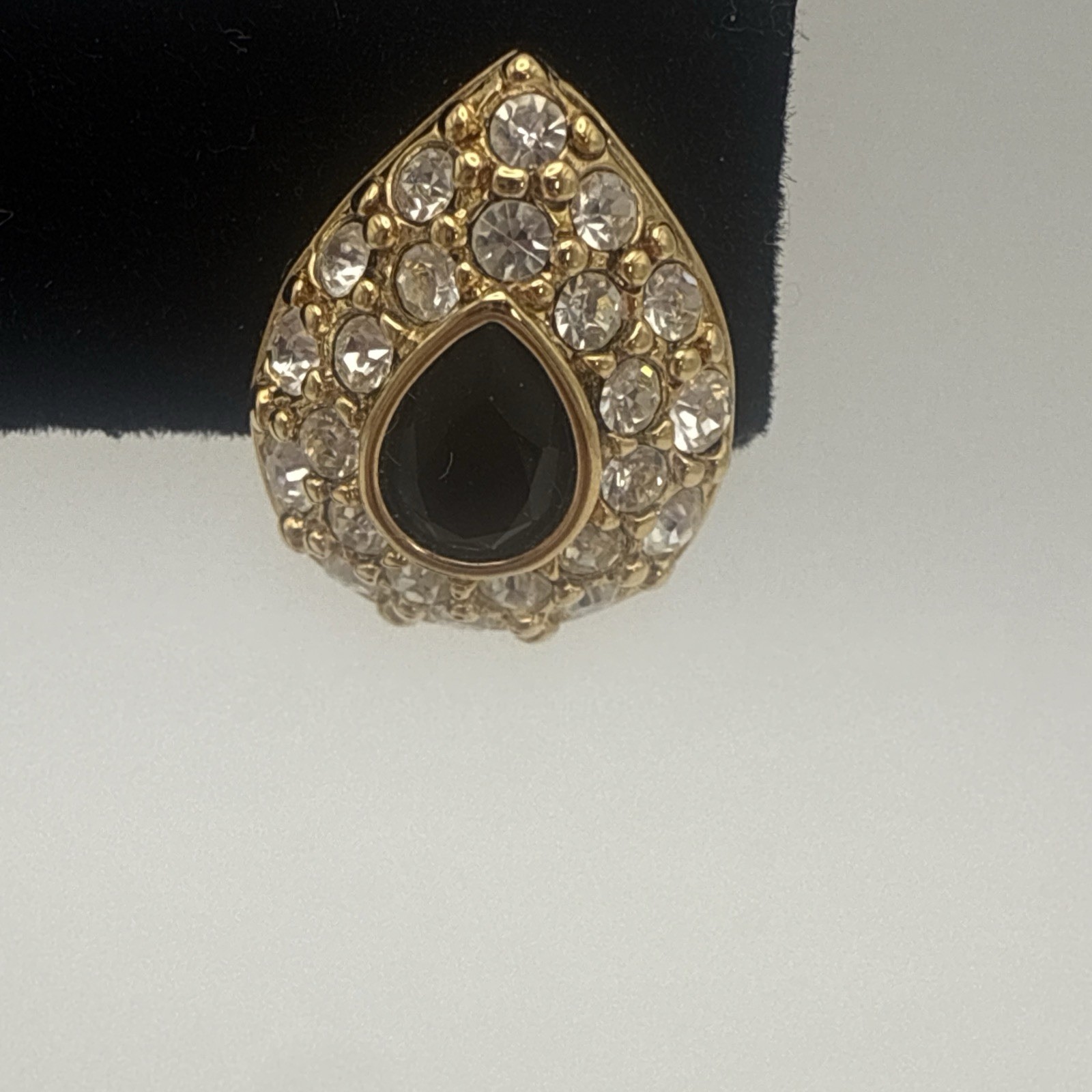 Swarovski Angelic Pear Pierced Earrings Jet Black Crystal Gold Tone Swan Logo