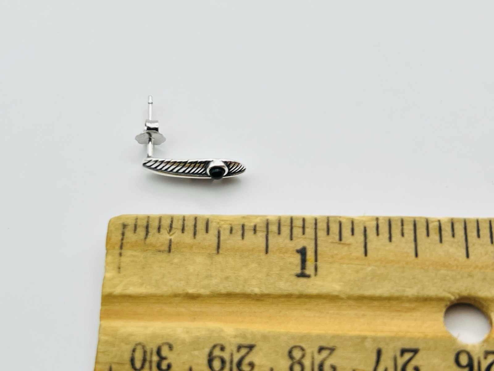 Sterling Silver 14.7mm Onyx Feather Stud Earrings
