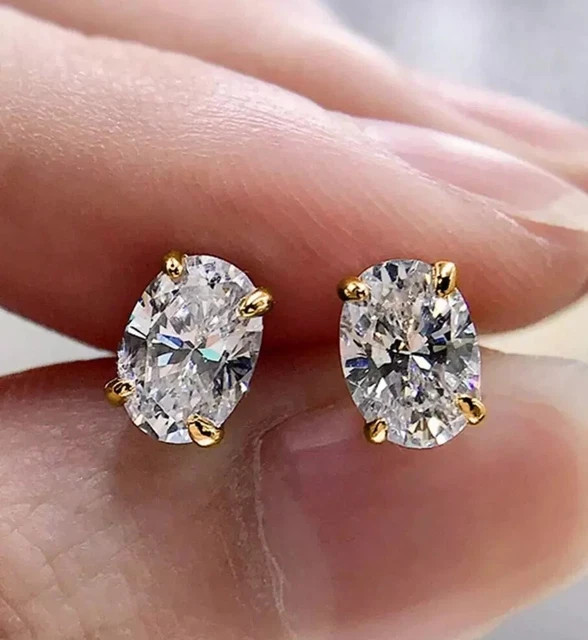 Oval Cut 2Ct Lab Created Diamond Solitaire Stud Earrings 14K Yellow Gold Plated