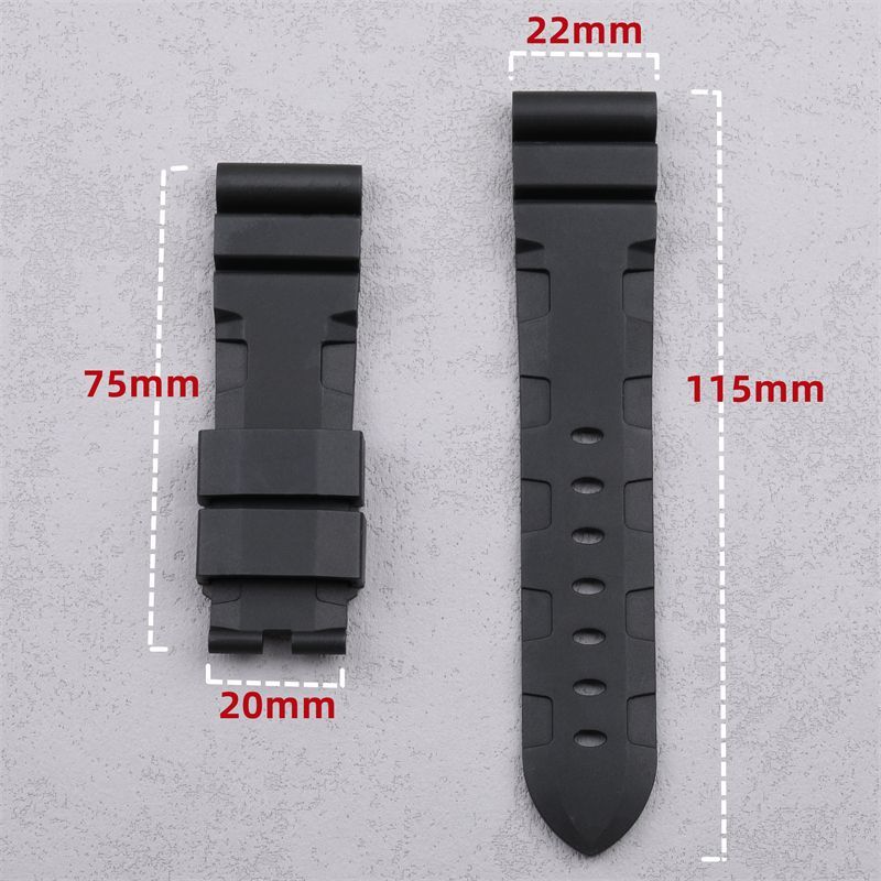 22mm 24mm FKM Rubber Watch Strap Fits Panerai Luminor Submersible Marina