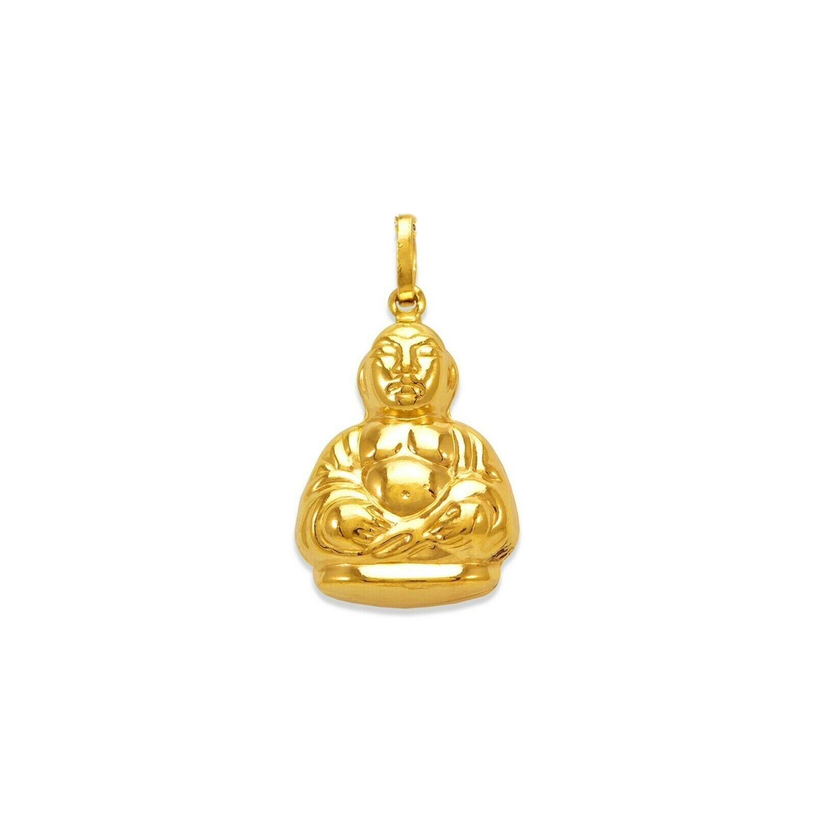 Meditating Buddha Amulet Pendant 14K Yellow Real Gold Protection Good Luck Charm