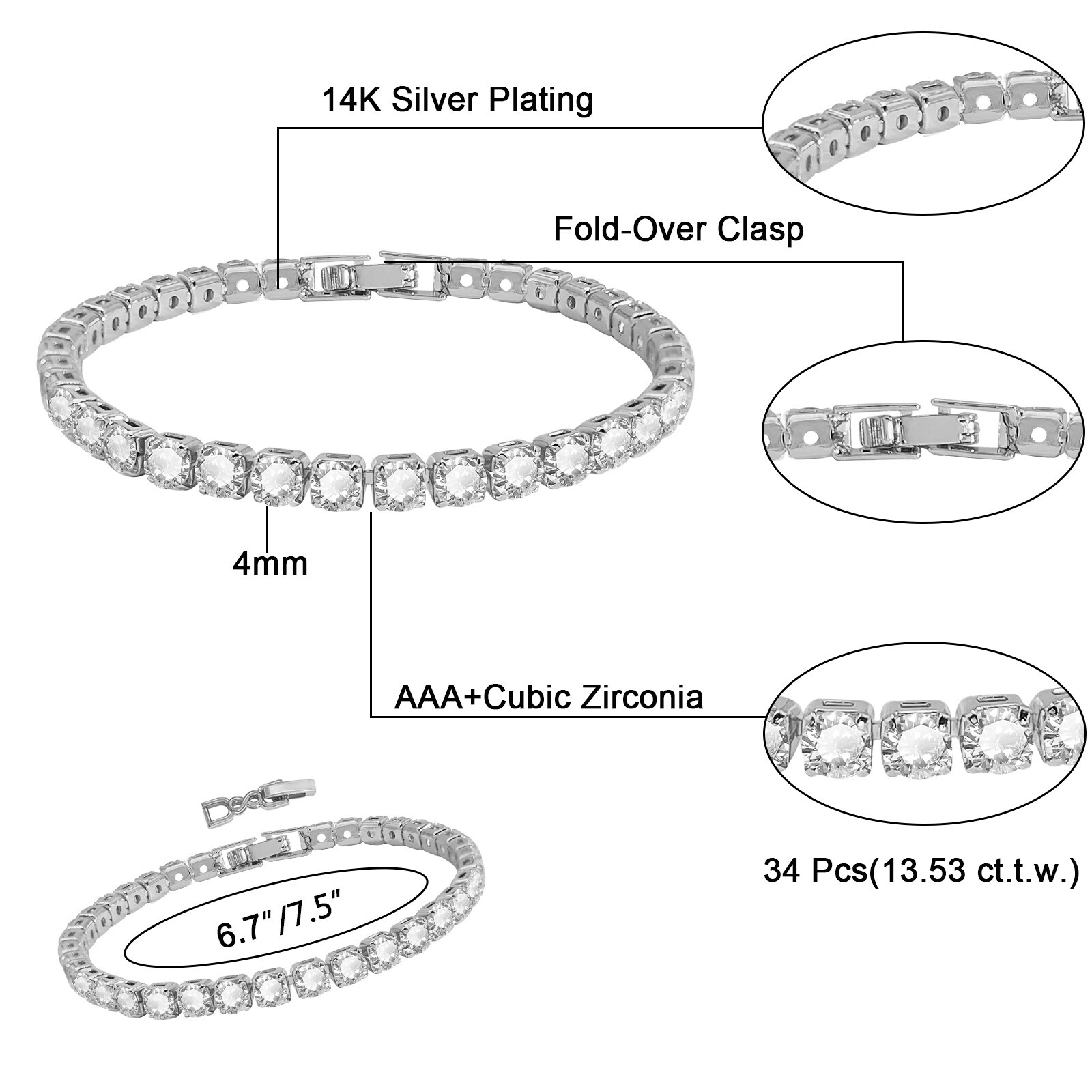 18k Gold Plated Cubic Zirconia Stud Earrings Tennis Bracelet Necklaces for Women