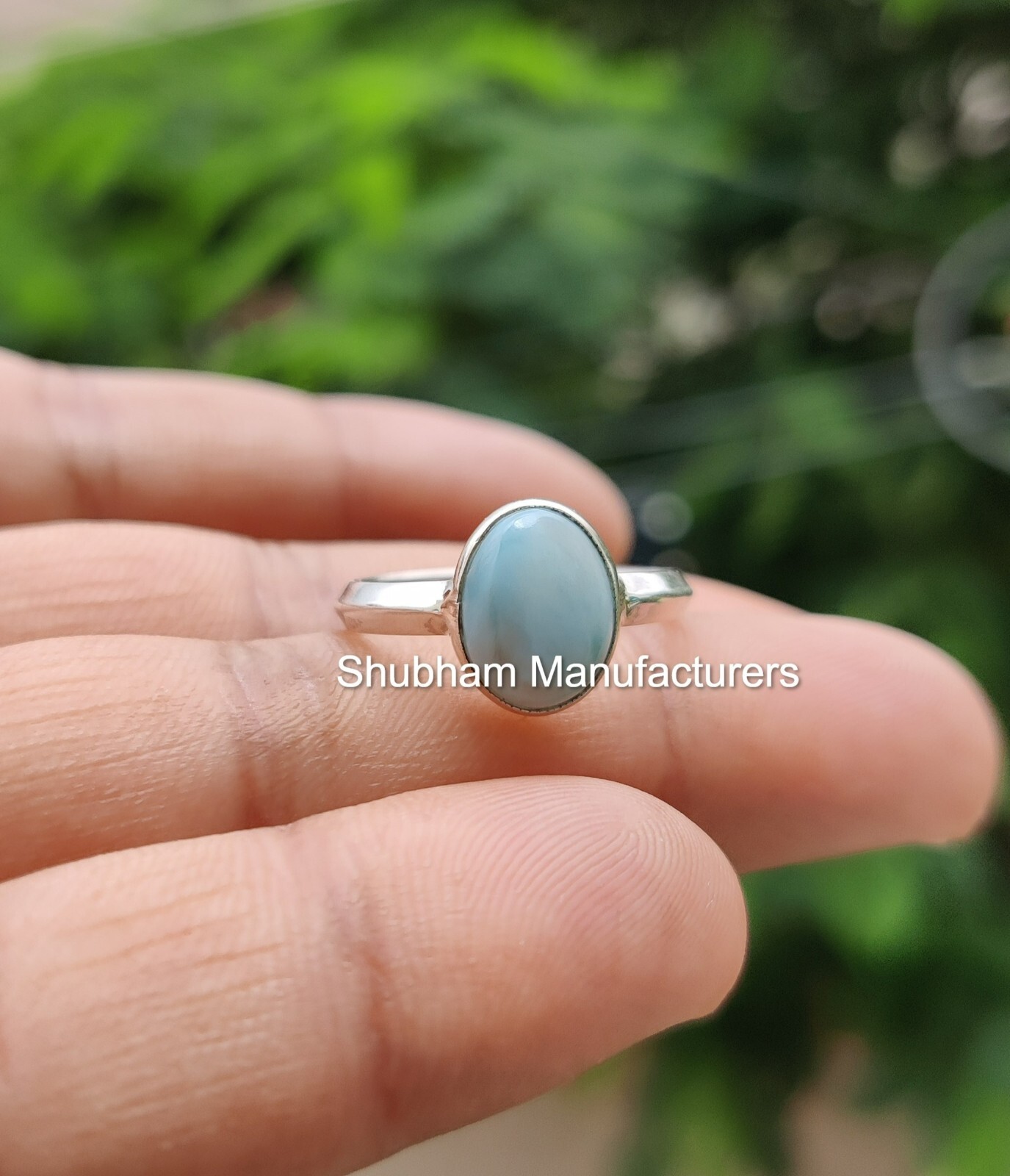 Natural Larimar Gemstone Ring Knife Edge Silver Minimalist Birthstone Jewelry