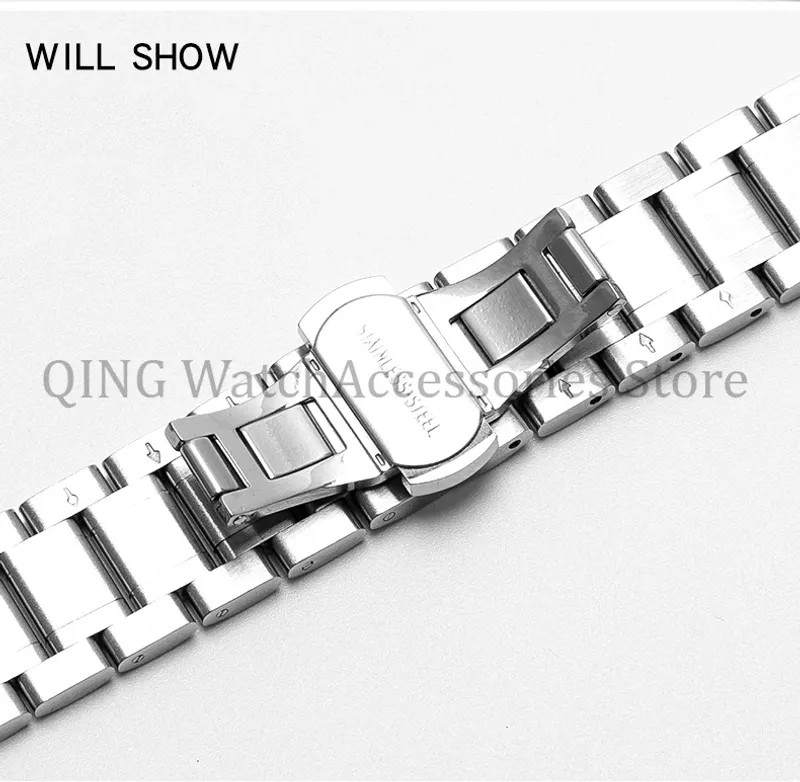 12-24mm Solid Stainless Steel Watch Band Strap Flat Arc End Butterfly Clasp Univ