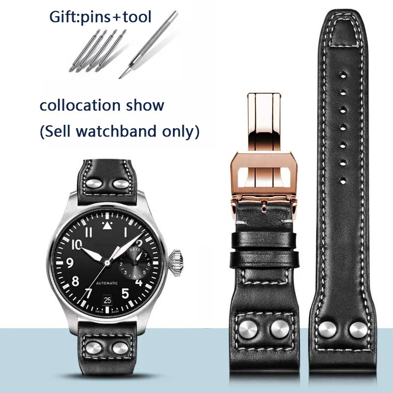 Genuine Leather Willow Nail Strap IWC Big Pilot Mark 18 Portuguese 20-22mm