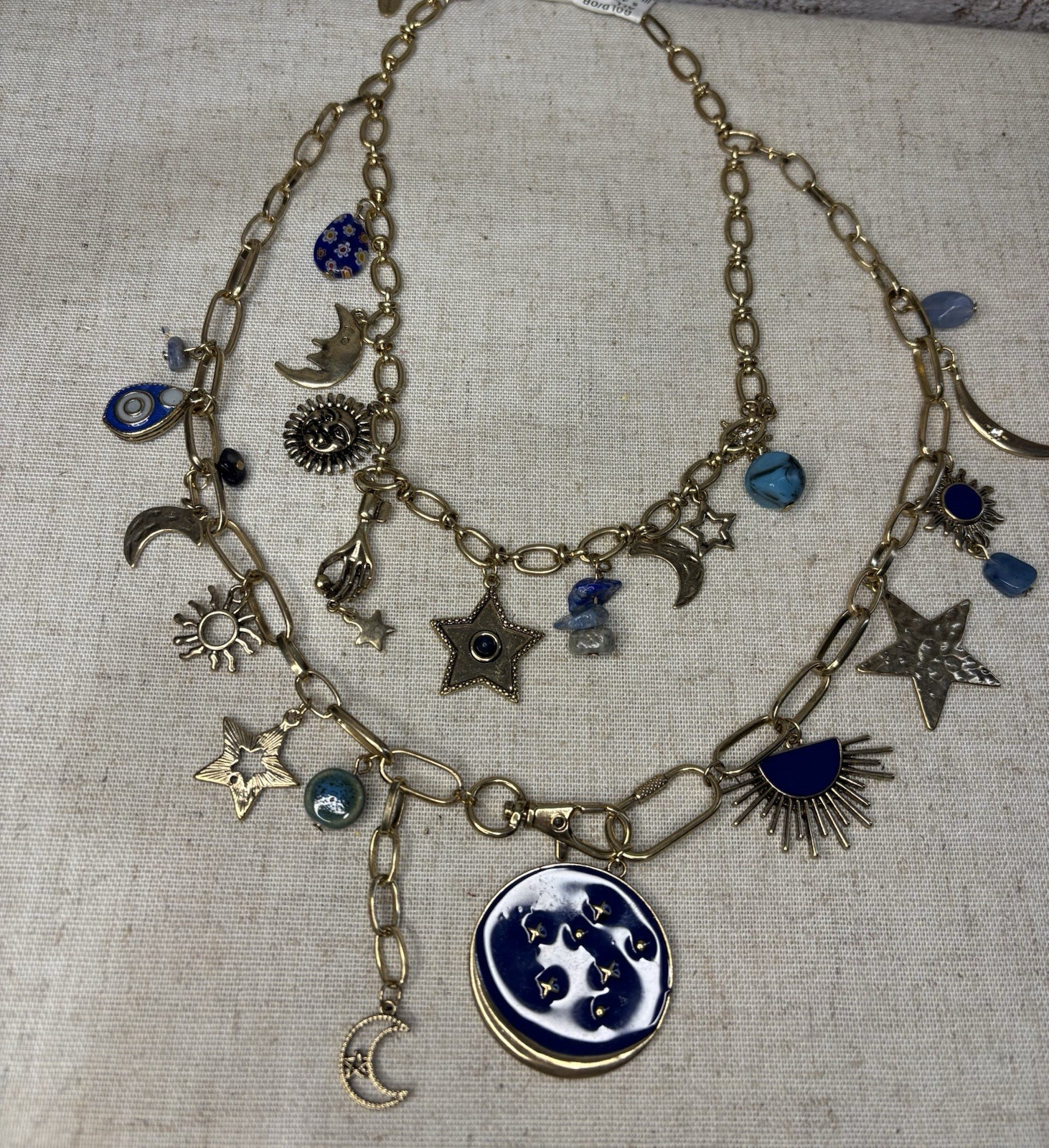 FREE PEOPLE Maxamillion Charm Stargirl Boho Celestial Necklace In Gold Tone NWT