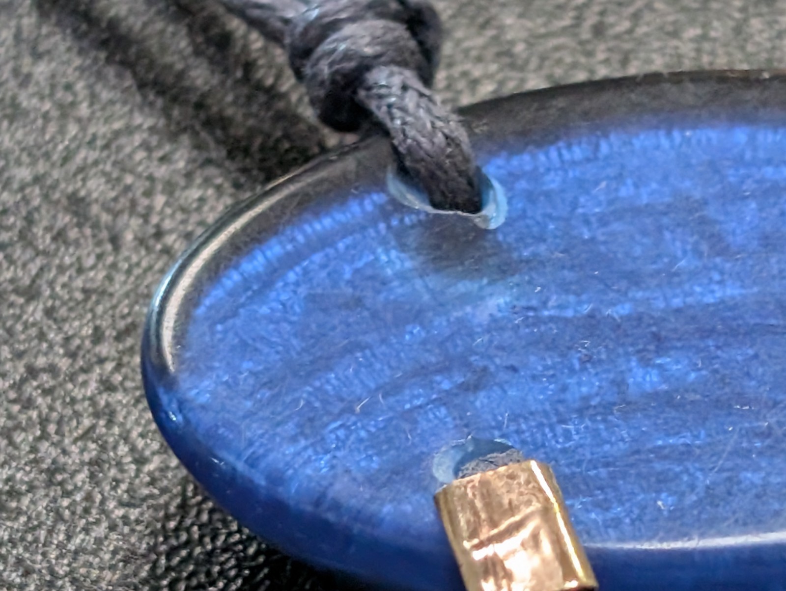 Bold Electric Blue Faux Foil Acrylic Slab Bib Necklace Blue Cord Gold Accent