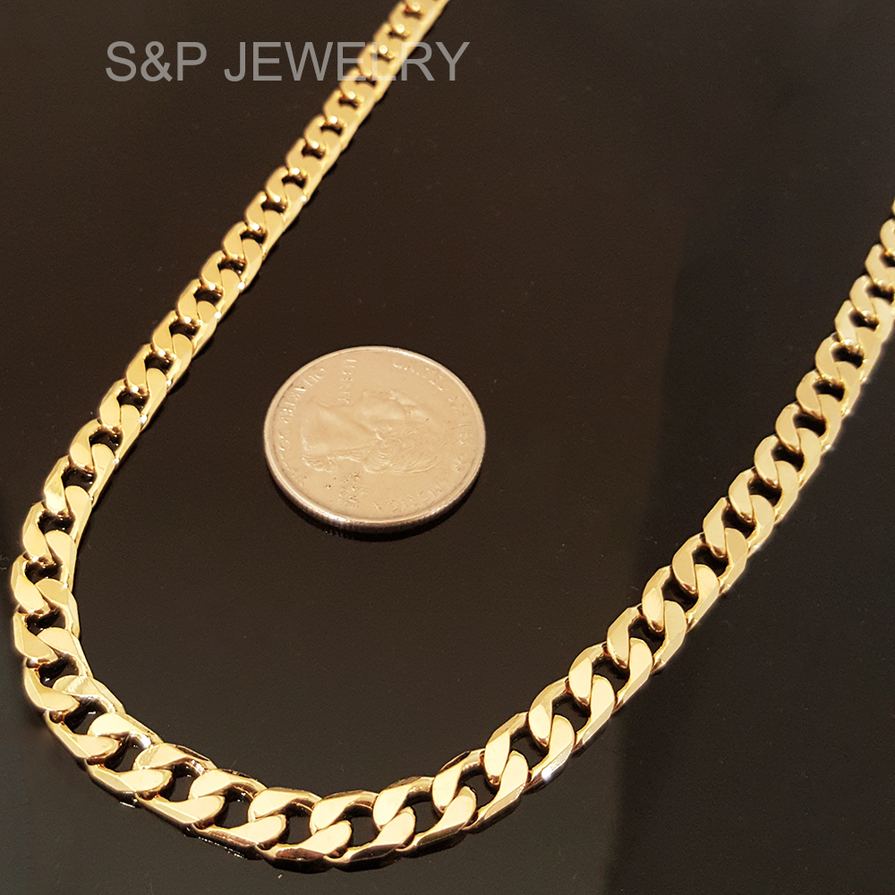 14K GOLD STAMPED PLATED BRASS URBAN STYLE 7mm 24″ MIAMI CUBAN CHAIN NECKLACE