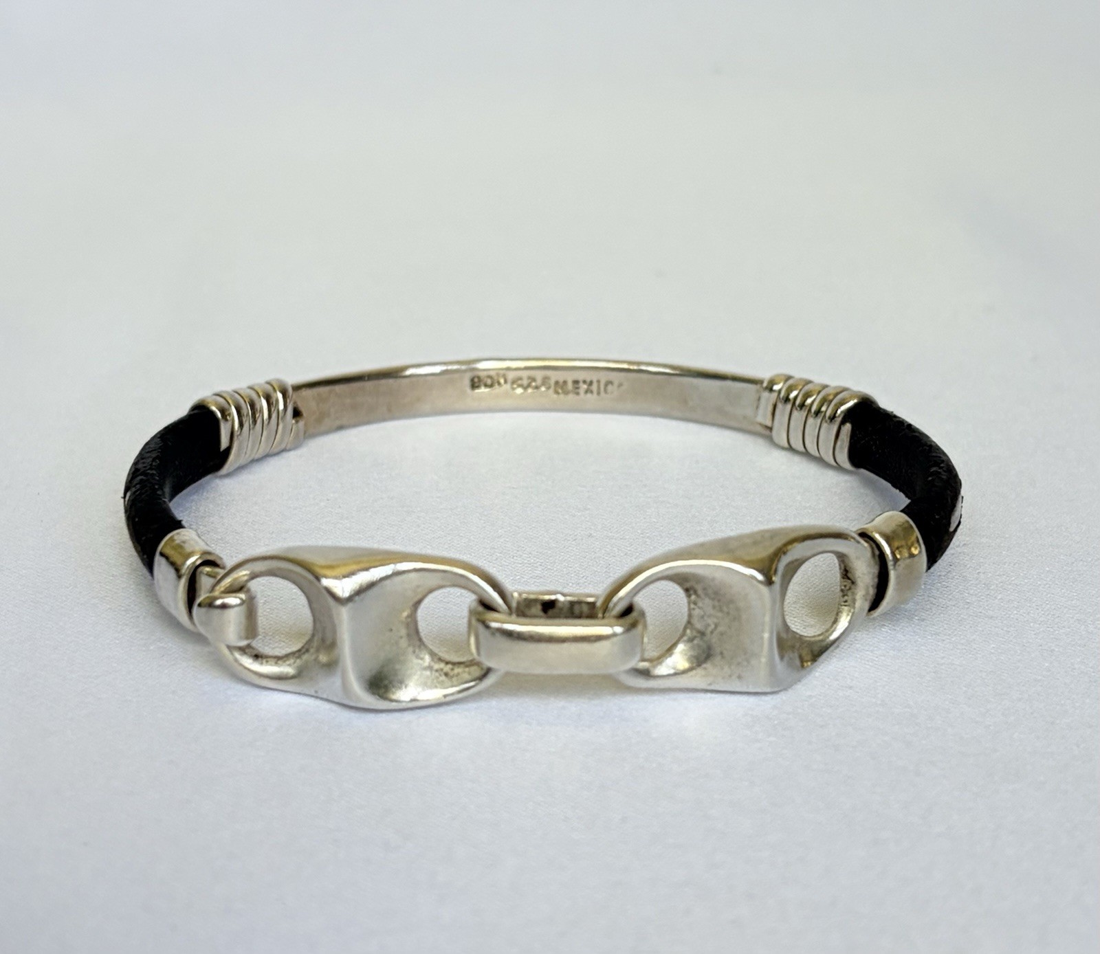 HOB Mexico Bracelet 925 Sterling Leather 7 Inch House Of Bangles 34 Grams