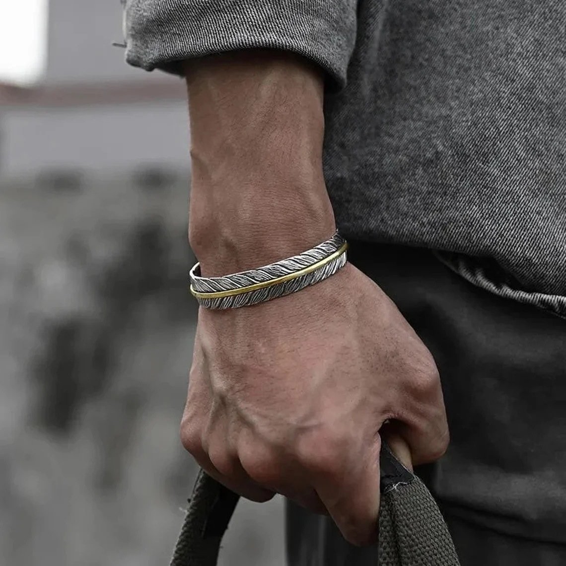 Men’s Silver Feather Adjustable Bangle Cuff Bracelet Fashion Retro Jewelry USA