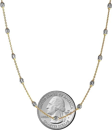 18k Gold Plated 925 Sterling Silver 3MM Diamond Cut Station Oval Moon Necklace