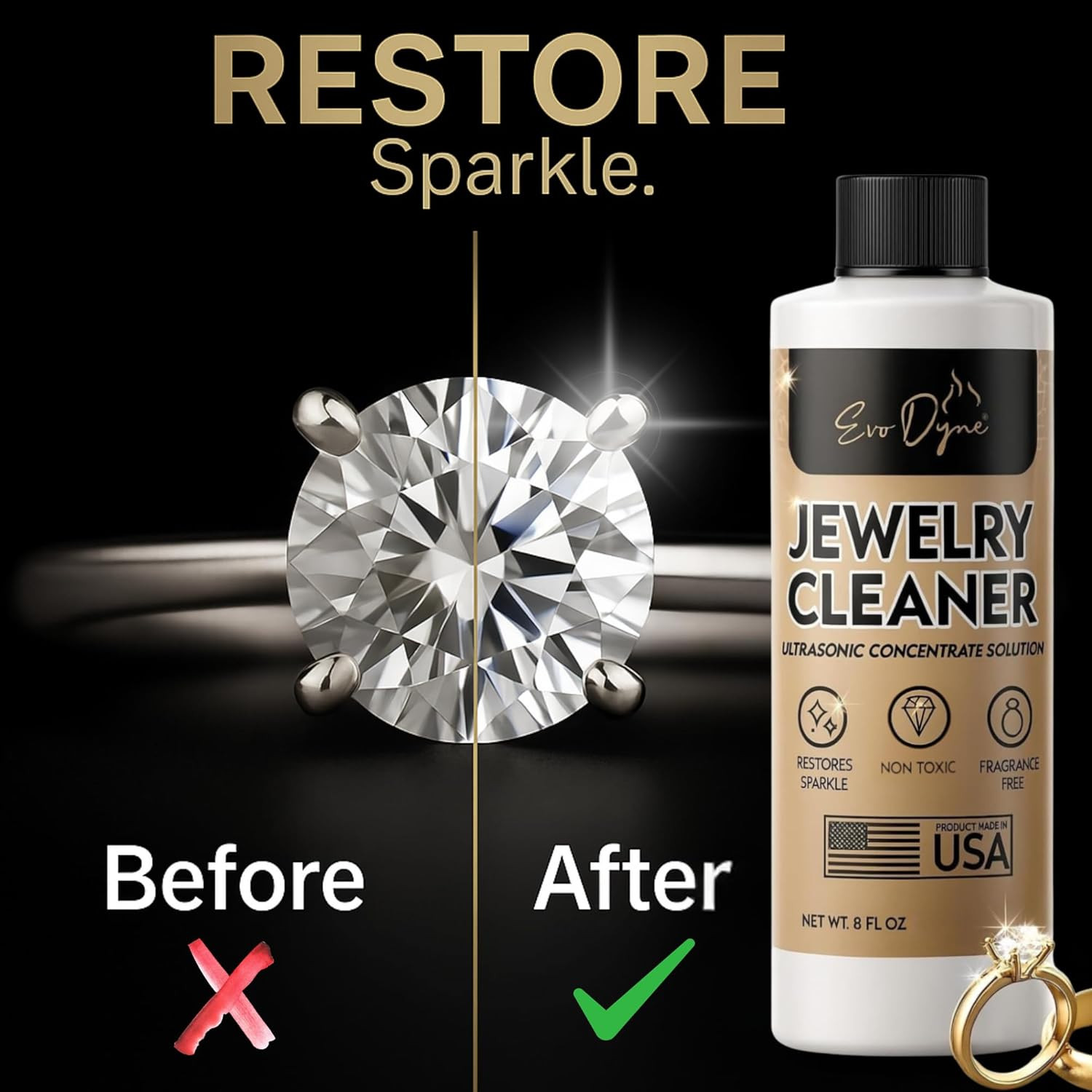 Ultrasonic Jewelry Cleaner Solution (16Oz) Concentrated Jewelry Cleaner for Diam