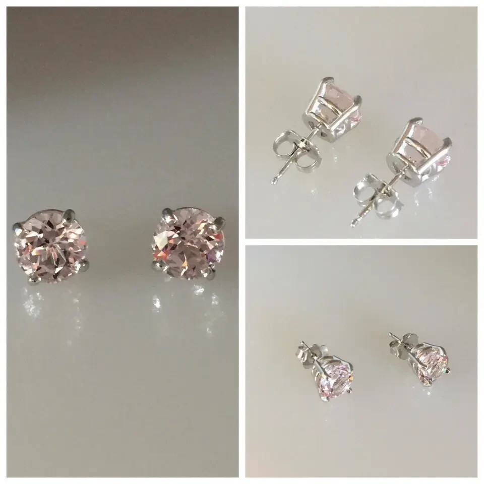1Ct Lab Created Round-Cut Pink Diamond Stud Earrings 10K White Gold Finish