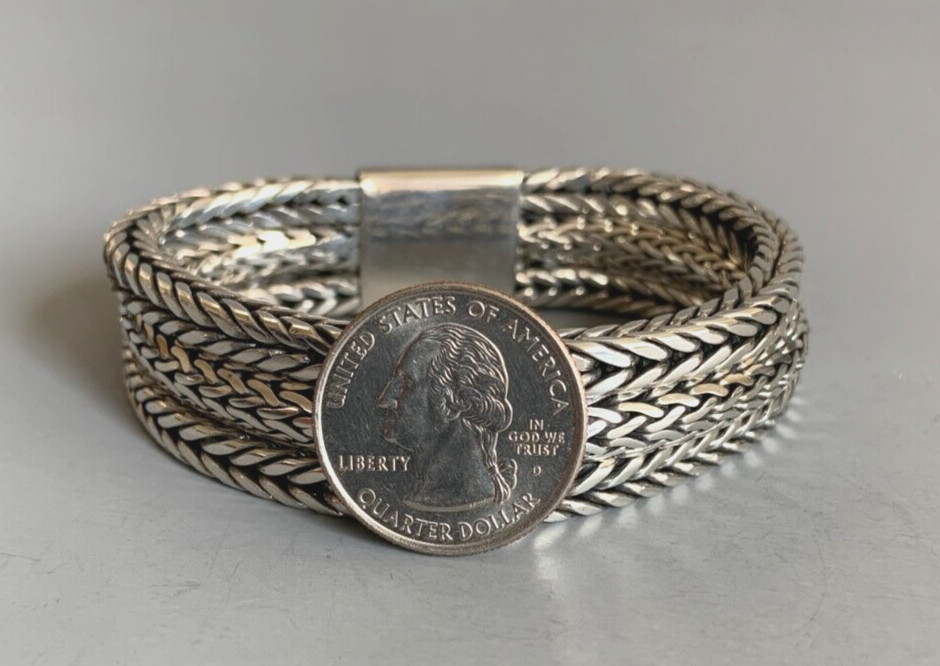 Sterling Silver 3-Strand Bali Style Foxtail Weave Woven 8″ Bracelet UNISEX 108g