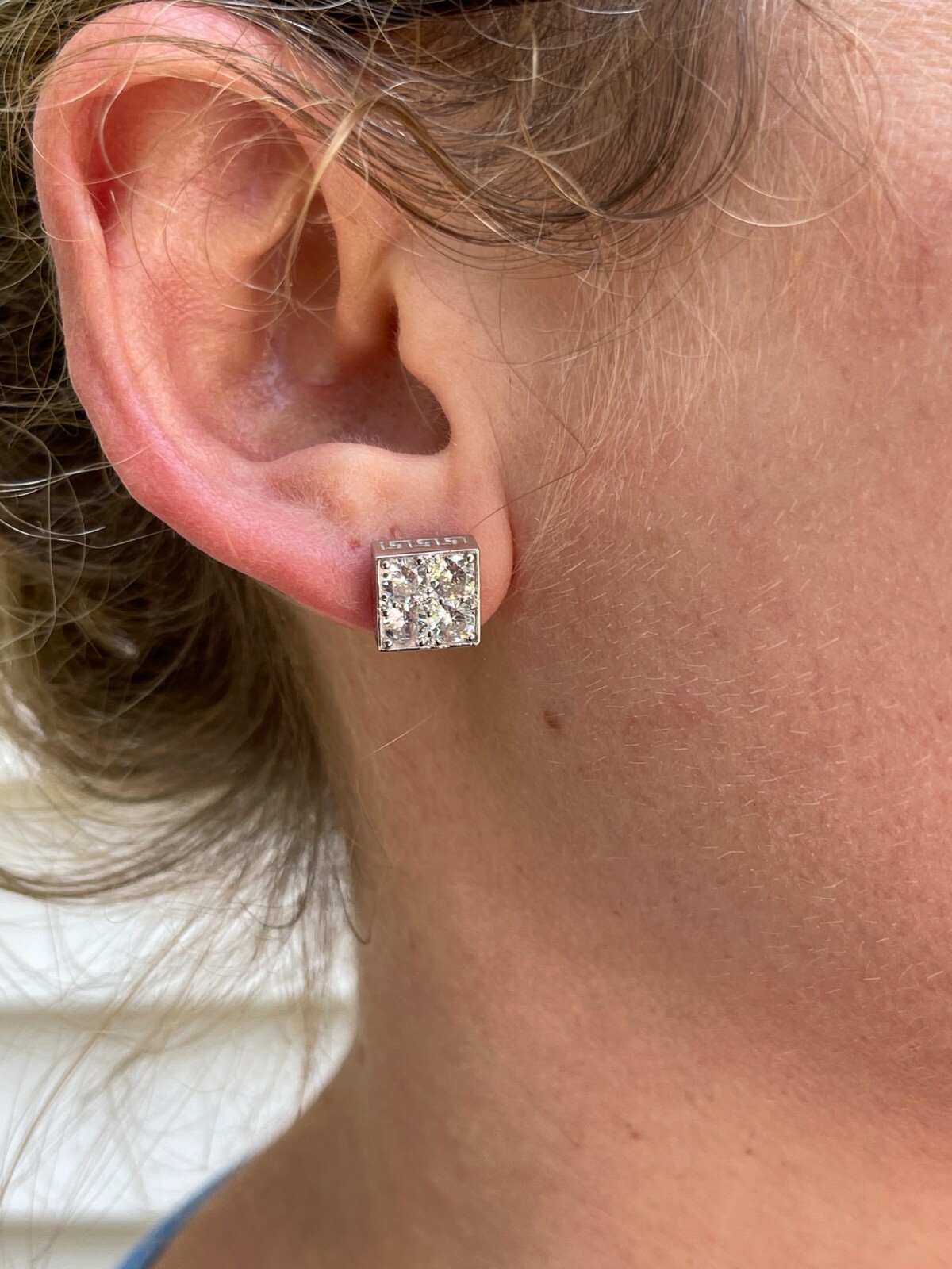 Real 925 Silver Iced Square Cube CZ Hip Hop Earrings Studs Large 9mm Men’s