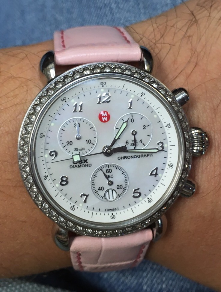 MICHELE CSX Diamond Chronograph Watch 71-3600 Mother of Pearl Dial Bezel Pink