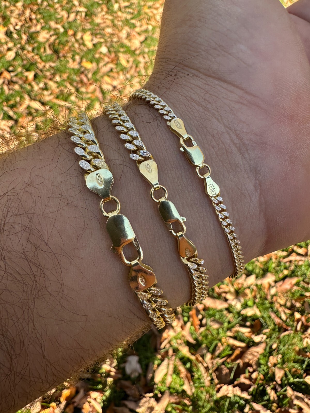 Miami Cuban Chain Bracelet Diamond Cut Two Tone 14k Gold Plated Real 925 Silver