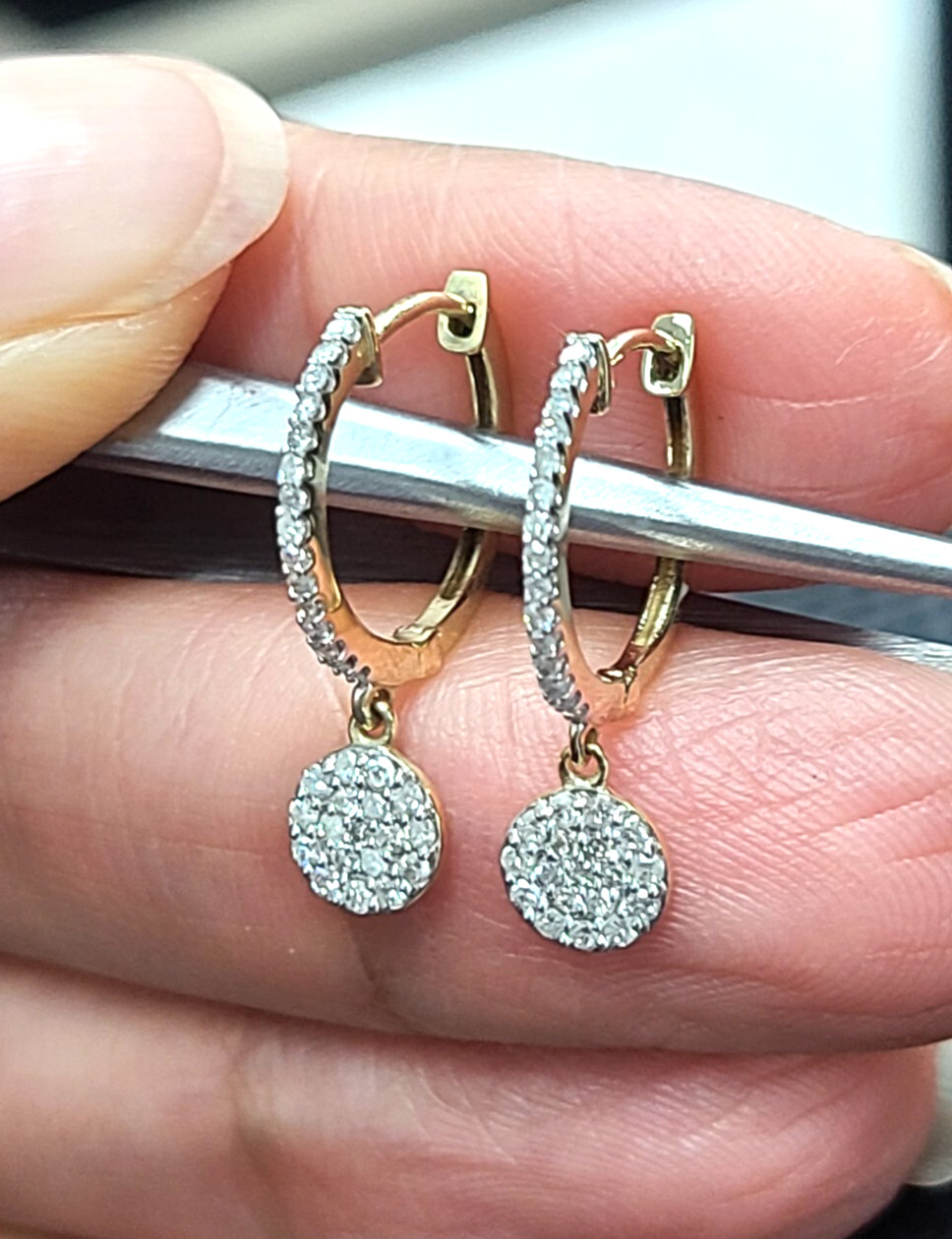 0.35CTW NATURAL ROUND DIAMOND DROP DANGLE EARRINGS 10K GOLD