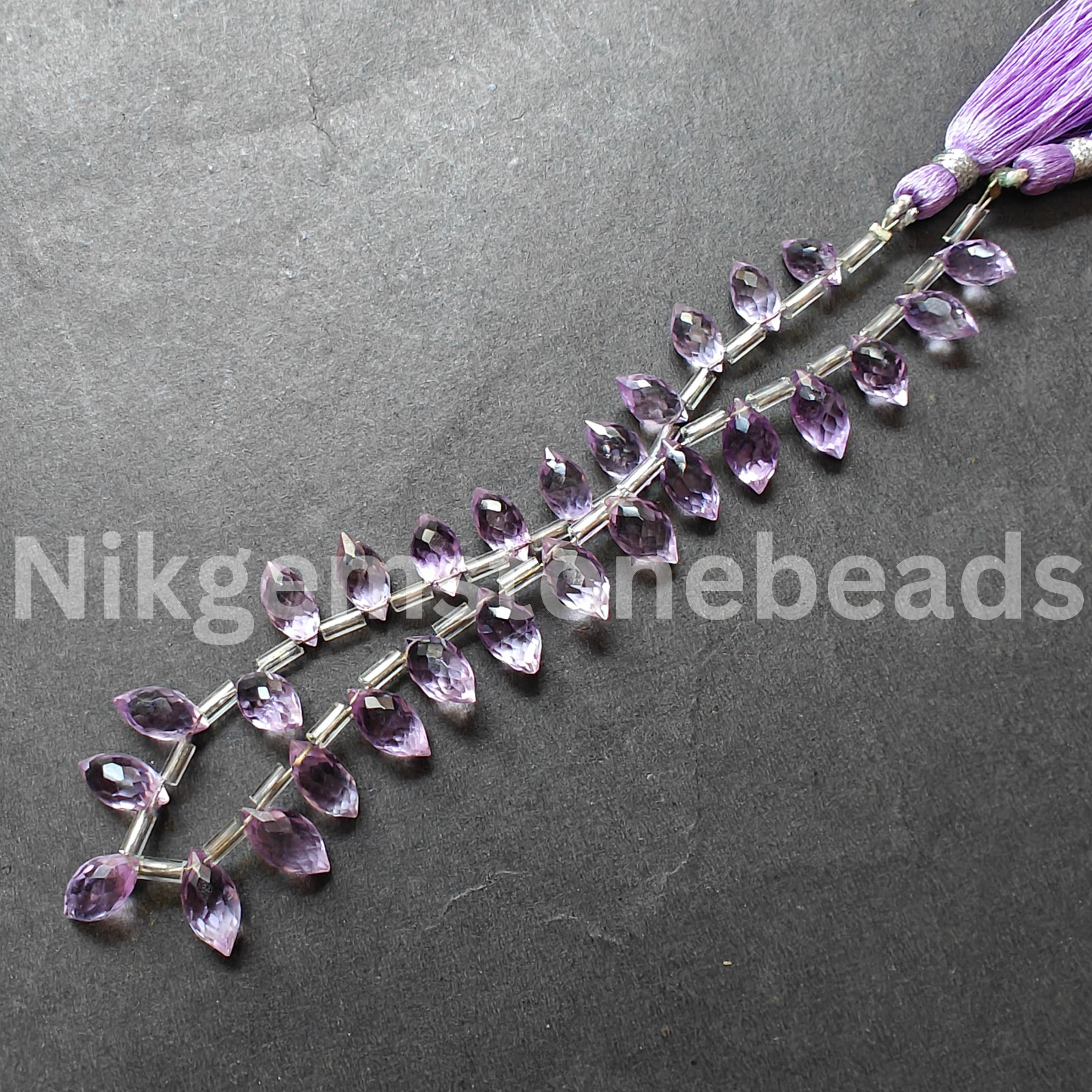 Natural Pink Amethyst Beads, Briolette Faceted Marquise Cut Gems, 8.50-11.00 MM.