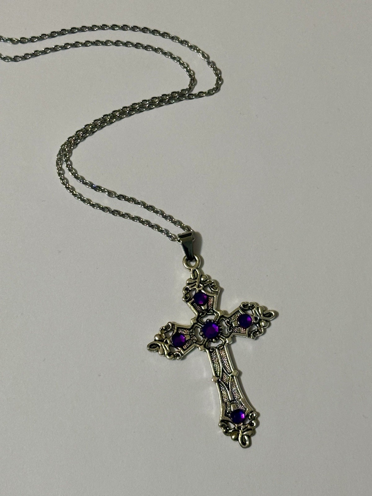 Silver Statement Cross Pendant Necklace Goth Punk Religious Victorian Vintage