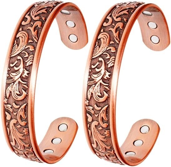 1PCVintage Scroll Engraved Copper Cuff Bracelet 6 Magnet Magnetic Therapy Bangle